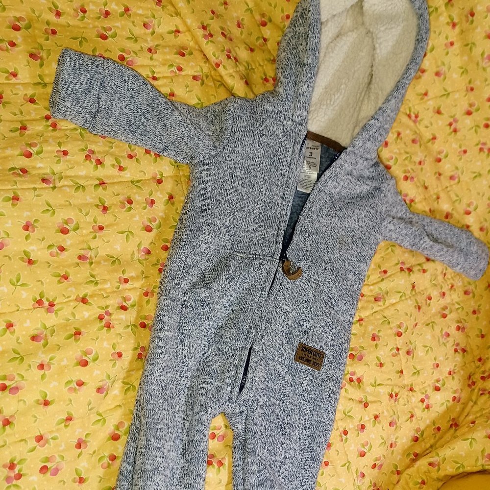 Cuddly Pram Suit with Bear Ears for 3 Month Baby